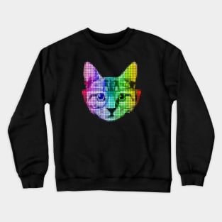 Rainbow Pop Art Cat with Glasses Crewneck Sweatshirt